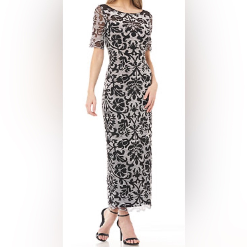 JS Collections Black and Ivory Lace Maxi Gown